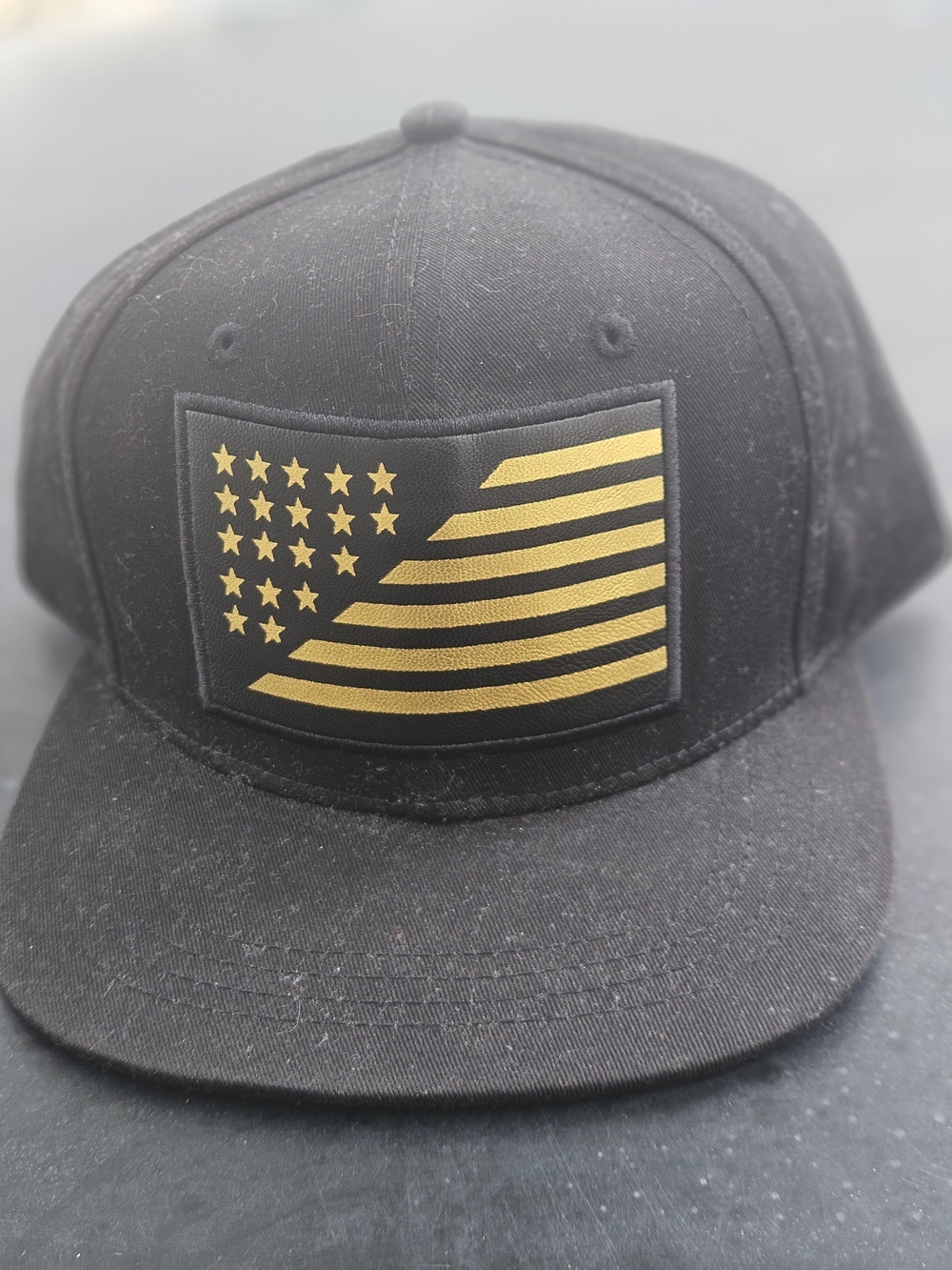 Kids Black Snapback Hat with Gold Flag Patch